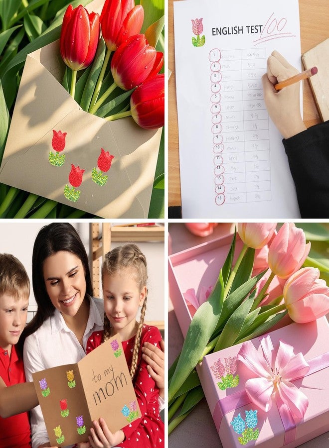 YCDMLJC 500pcs Spring Tulip Stickers,Laser Colorful Flower Stickers,1.5Inch Seal Waterproof Kids Reward,for Mother's Day, Envelopes, Gift Box Classroom - Image 5